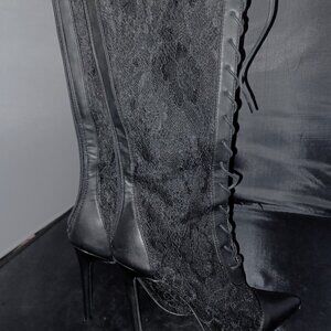 Fashion Nova womens knee high black lace boots size 9 stiletto heel Hena zipper